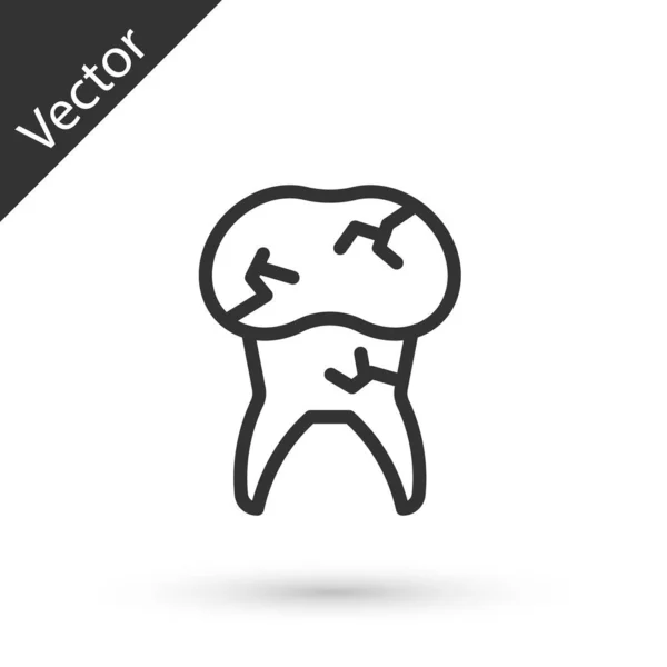 Línea Gris Diente Con Icono Caries Aislado Sobre Fondo Blanco — Vector de stock