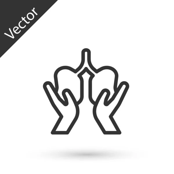 Línea Gris Lungs Icono Aislado Sobre Fondo Blanco Vector — Vector de stock