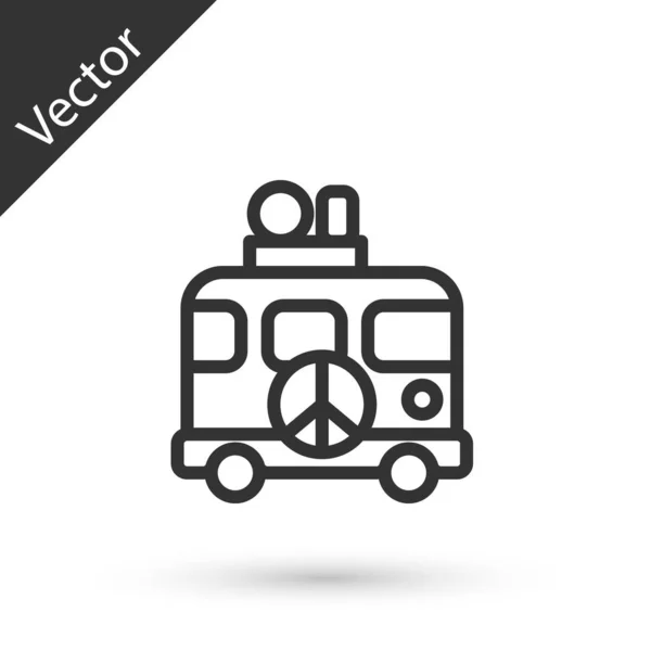 Línea Gris Hippie Camper Van Icono Aislado Sobre Fondo Blanco — Archivo Imágenes Vectoriales