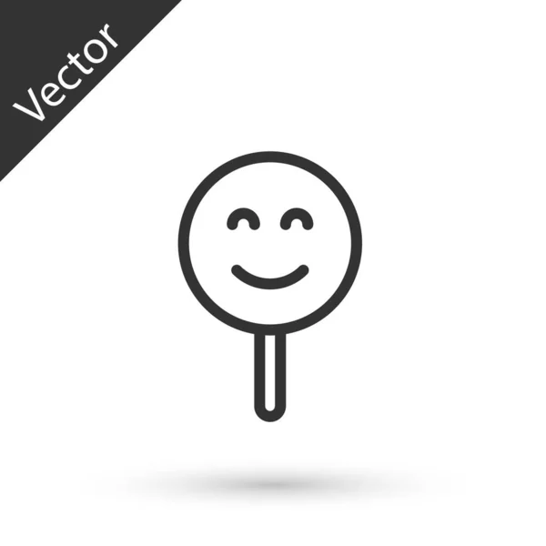 Línea Gris Icono Cara Sonriente Aislado Sobre Fondo Blanco Emoticono — Vector de stock