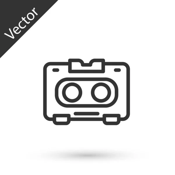 Grey Line Retro Audio Cassette Tape Icon Isolated White Background — Stock Vector