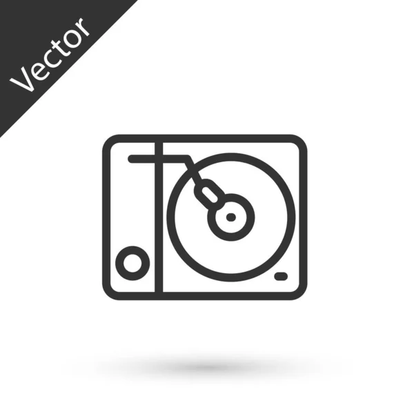 Grey Line Vinyl Player Vinyl Disk Icon Isolated White Background — Stock Vector