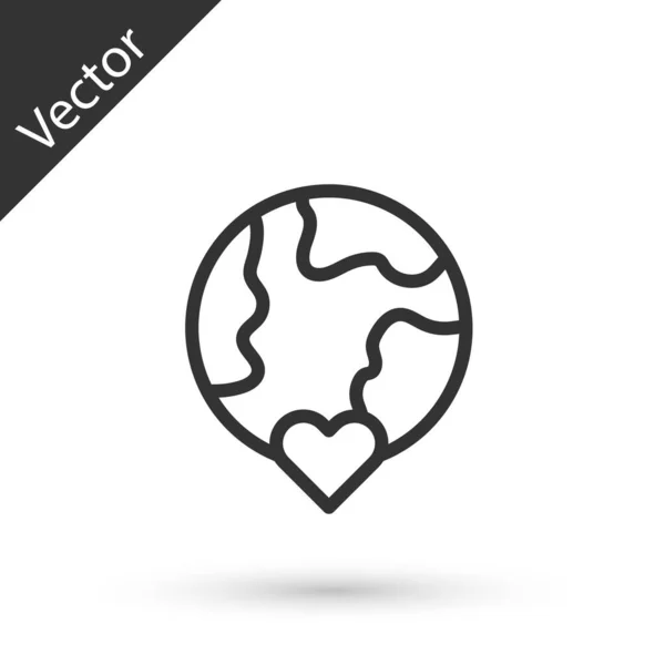 Línea Gris Mundo Del Corazón Icono Del Amor Aislado Sobre — Vector de stock