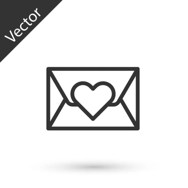 Grey Line Envelope Valentine Heart Icon Isolated White Background Message — Stock Vector