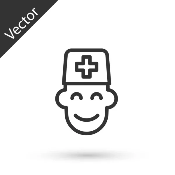 Línea Gris Icono Médico Masculino Aislado Sobre Fondo Blanco Vector — Vector de stock