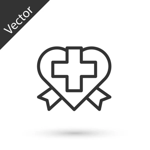 Grey Line Heart Cross Icon Isolated White Background First Aid — Stock Vector