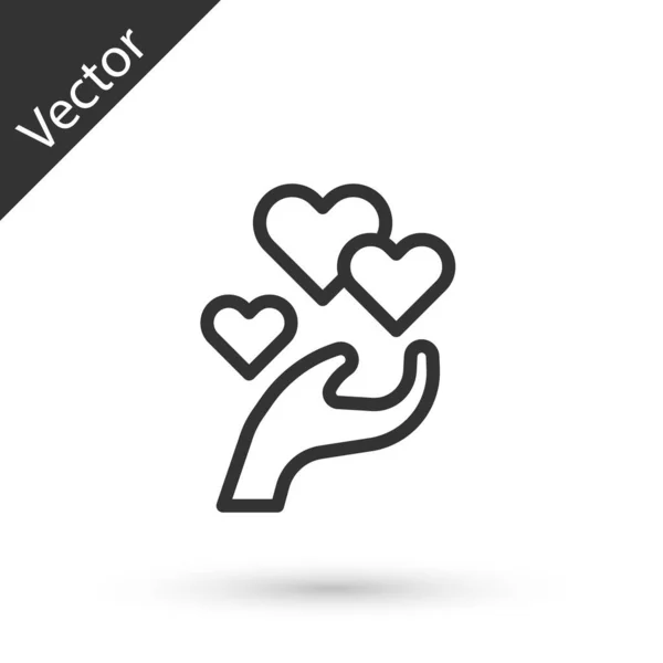 Línea Gris Icono Corazón Mano Aislado Sobre Fondo Blanco Mano — Vector de stock