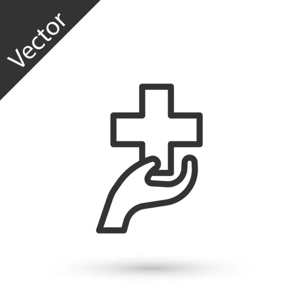 Ligne Grise Coeur Avec Une Icône Croix Isolée Sur Fond — Image vectorielle