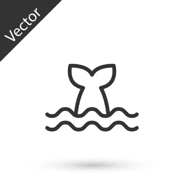 Línea Gris Cola Ballena Icono Onda Oceánica Aislada Sobre Fondo — Vector de stock