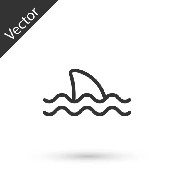 Grey Line Shark Fin Ocean Wave Icon Isolated White Background — Stock Vector