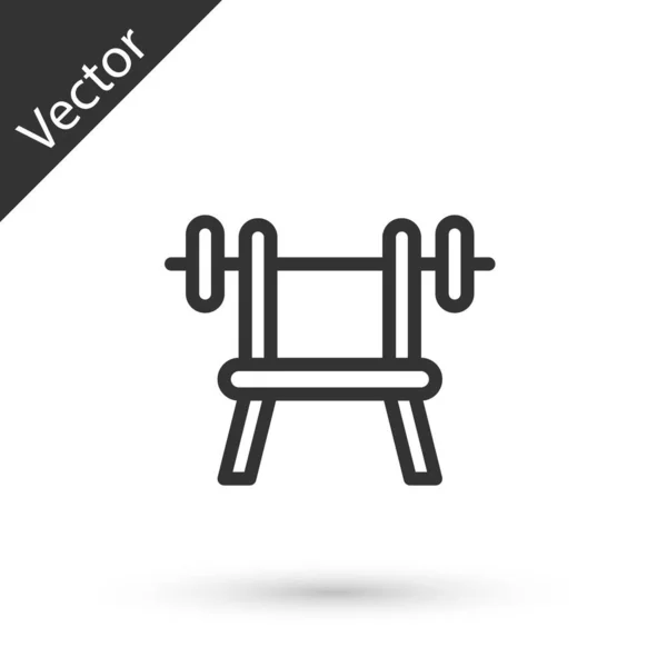 Grey Line Bench Barbell Icon Isolated White Background Gym Equipment — Stock Vector