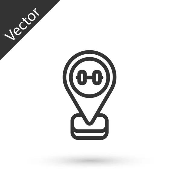 Línea Gris Localización Icono Gimnasio Aislado Sobre Fondo Blanco Vector — Vector de stock