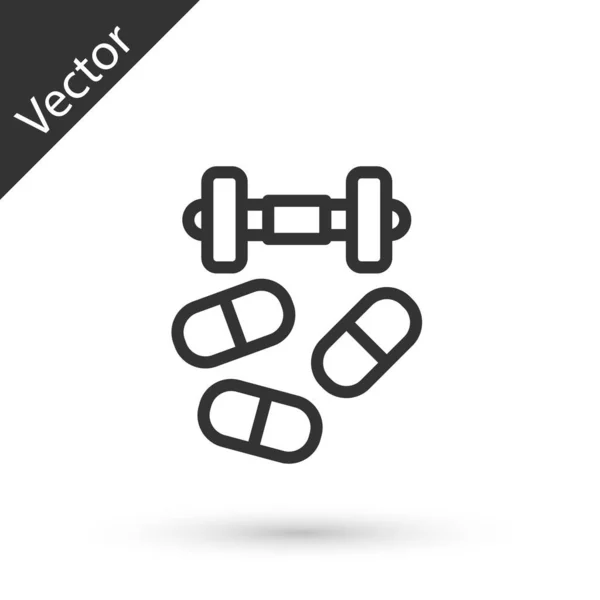Grey Line Sports Doping Anabolic Drugs Dumbbell Icon Isolated White — Stock Vector