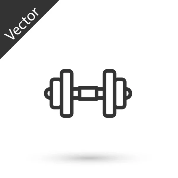 Icono Dumbbell Línea Gris Aislado Sobre Fondo Blanco Levantamiento Muscular — Vector de stock