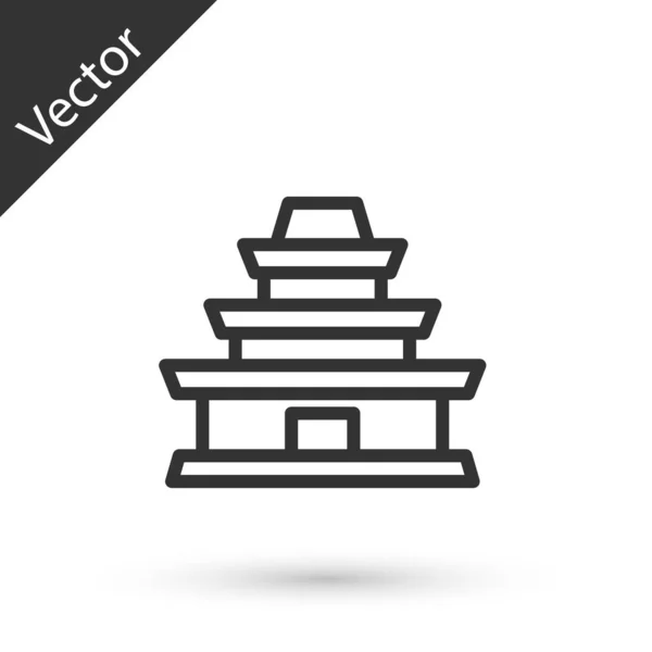 Linha Cinza Tradicional Templo Coreano Edifício Ícone Isolado Fundo Branco — Vetor de Stock
