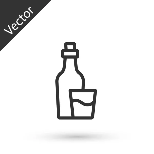 Linha Cinza Ícone Garrafa Soju Isolado Fundo Branco Vodka Arroz — Vetor de Stock