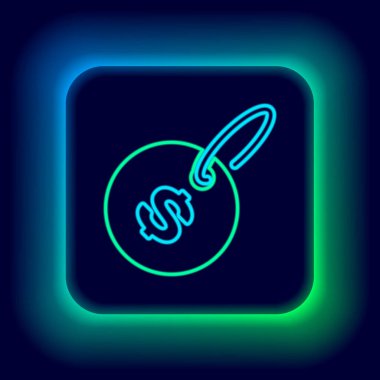 Siyah arka planda dolar simgesiyle parlayan neon hattı Price etiketi. Rozet fiyatına. Dolar sembollü indirim. Reklam etiketi indirimi. Renkli taslak konsepti. Vektör