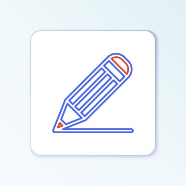 Beyaz arkaplanda satır kalem ve satır simgesi izole edildi. Eğitim işareti. Çizim ve eğitim araçları. Okul sembolü. Renkli taslak konsepti. Vektör