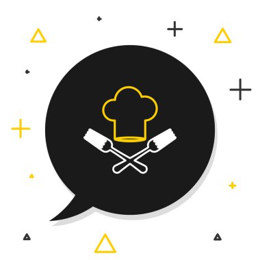 Çizgi şefi şapkası ve çatal simgesi beyaz arka planda izole edilmiş. Aşçılık sembolü. Restoran menüsü. Aşçı şapkası. Renkli taslak konsepti. Vektör