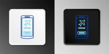 Gri arka planda elektronik bilet ikonuna sahip akıllı telefon. Web ve uygulama için yolcu uçağı bileti. Renkli taslak konsepti. Vektör