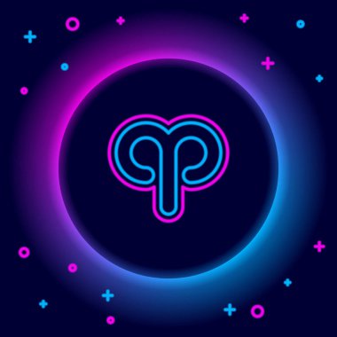Parlayan neon hattı Aries burç simgesi siyah arka planda izole edildi. Astrolojik yıldız falı koleksiyonu. Renkli taslak konsepti. Vektör