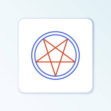 Beyaz arkaplanda izole edilmiş daire simgesinde çizgi pentagramı. Sihirli okült yıldız sembolü. Renkli taslak konsepti. Vektör