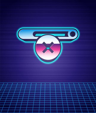 Retro tarzı. Sigara ikonu yok. Fütüristik manzara arka planı izole edildi. Sigara içmek yasaktır işareti. 80 'lerin moda partisi. Vektör