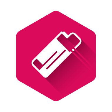 Beyaz Aydınlık simgesi uzun gölge arkaplan izole. Pembe altıgen düğmesi. Vektör