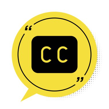 Siyah altyazı simgesi beyaz arkaplanda izole edildi. Sarı konuşma balonu sembolü. Vektör