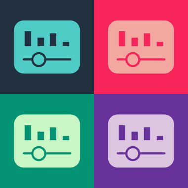 Pop Art Müzik Dengeleyici simgesi renk arkaplanında izole edildi. Ses dalgası. Ses dijital dengeleyici teknolojisi, konsol paneli, nabız müzikali. Vektör