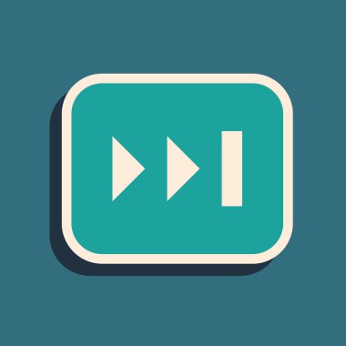 Yeşil Hızlı ileri simgesi yeşil arkaplanda izole edildi. Uzun gölge tarzı. Vektör