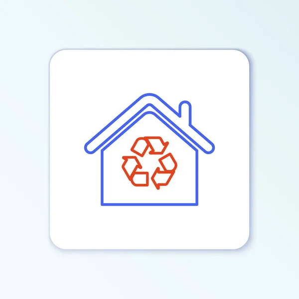 Linie Eco House Mit Recycling Symbol Auf Weißem Hintergrund Isoliert — Stockvektor