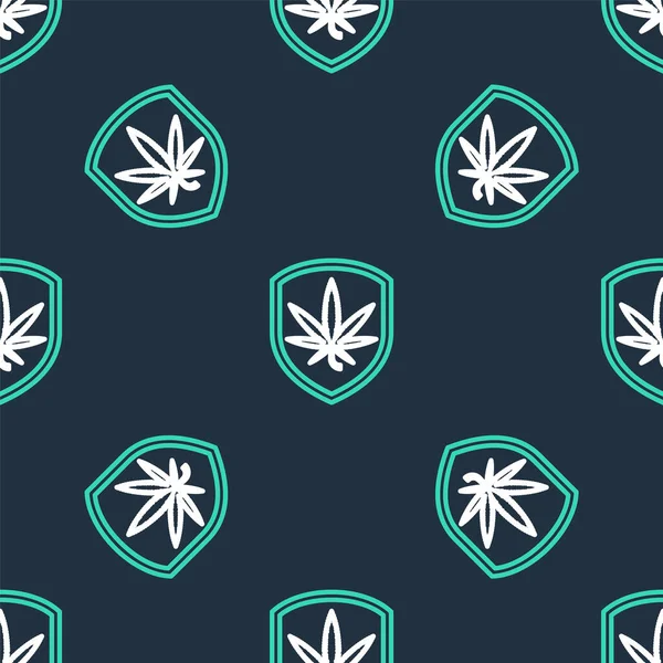 Line Shield Icono Marihuana Hoja Cannabis Aislado Patrón Sin Costuras — Archivo Imágenes Vectoriales