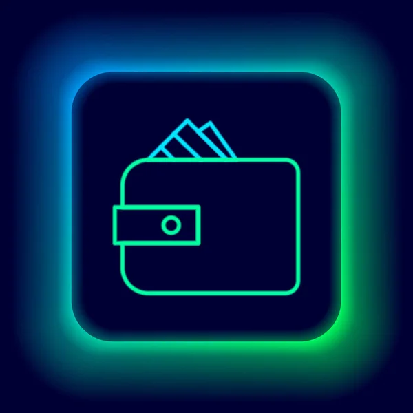 Gloeiende Neon Lijn Portemonnee Met Stapels Papier Geld Geld Pictogram — Stockvector