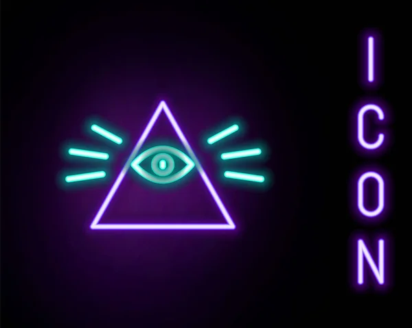 Leuchtende Neon Linie Freimaurer Symbol Allsehendes Auge Gottes Symbol Isoliert — Stockvektor