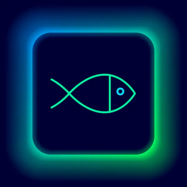 Glowing Neon Line Christian Fish Symbol Icon Isolated Black Background — Stock Vector