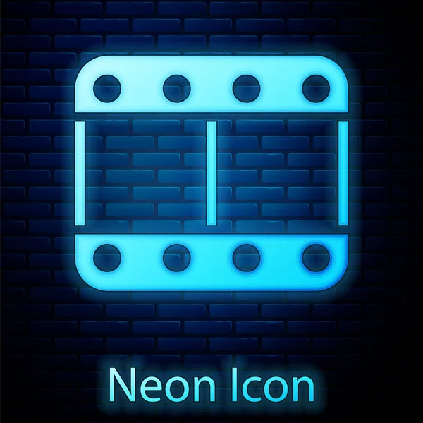 Glowing Neon Play Video Icon Isolated Brick Wall Background Film — Stock Vector