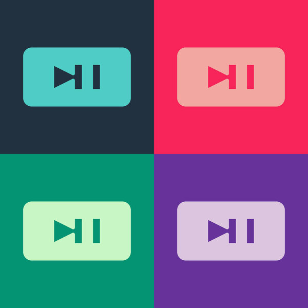 Pop art Pause button icon isolated on color background.  Vector