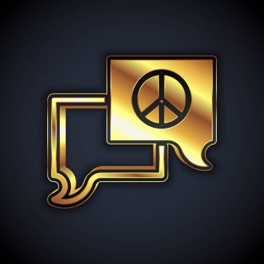 Altın Konuşma baloncuğu sohbet simgesi siyah arkaplanda izole edildi. İleti simgesi. İletişim ya da yorum sohbet sembolü. Vektör