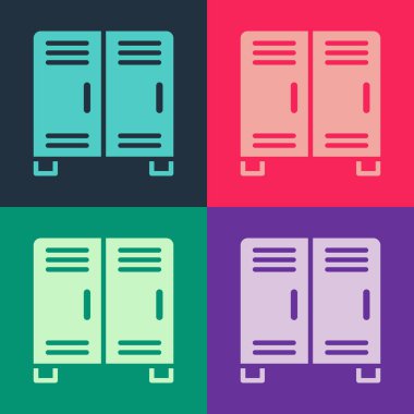 Pop Art Locker ya da hokey, futbol, basketbol takımı ya da renkli arka planda izole edilmiş işçiler için soyunma odası. Vektör