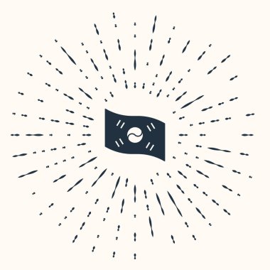 Gri Güney Kore bayrağı simgesi bej arka planda izole edildi. Soyut çember rastgele noktalar. Vektör