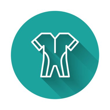 Tüplü dalış ikonu için beyaz çizgili dalış kıyafeti uzun gölgeli bir arka plan. Su altı ekipmanları. Yeşil daire düğmesi. Vektör