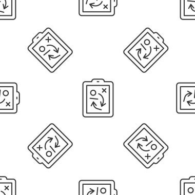 Gri çizgi planlama stratejisi konsepti simgesi beyaz arka planda izole edilmiş kusursuz desen. Hokey kupası formasyonu ve taktiği. Vektör