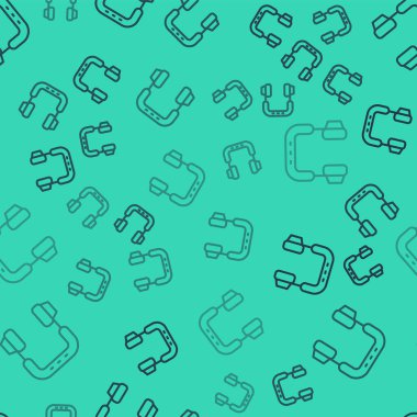 Siyah çizgi kulaklık simgesi yeşil arka planda kusursuz desen izole etti. Kulaklıklar. Müzik, hizmet, iletişim ve operatör konsepti. Vektör