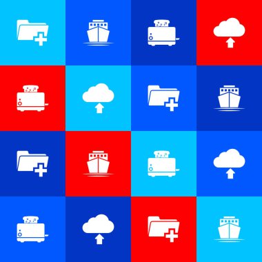 Yeni dizin, gemi, tost makinası ve bulut gönderme simgesini ayarla. Vektör.