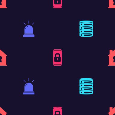 Sunucu, Data, Web Sunucu, Hareket sensörü, Mobil, kapalı asma kilidi ve House 'u sorunsuz bir şekilde koruma altına alın. Vektör.