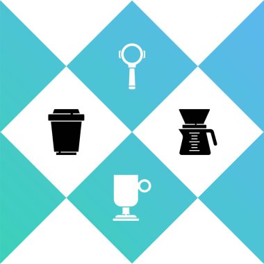 Kahve fincanını hazır et, İrlanda kahvesi, filtre tutacağı ve kahve makinesi ikonunun üzerine dök. Vektör.