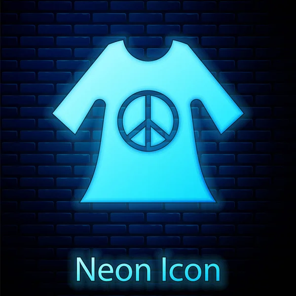 Neon Incandescente Simbolo Pace Abito Stampa Timbro Icona Isolato Sfondo — Vettoriale Stock