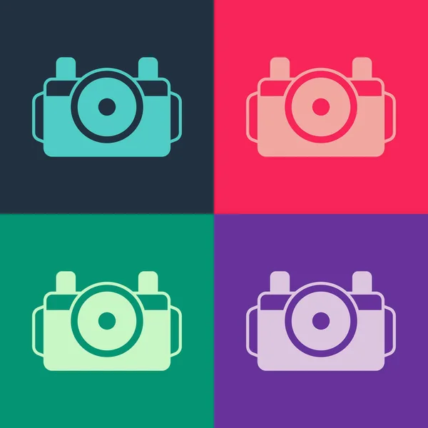 Pop Art Fotocamera Voor Duiker Pictogram Geïsoleerd Kleur Achtergrond Foto — Stockvector