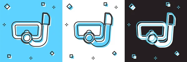 Set Masque Plongée Avec Tuba Icône Isolée Sur Fond Bleu — Image vectorielle
